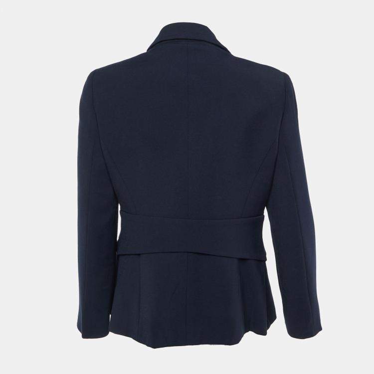 Pre Owned Emporio Armani Navy Blue Crepe Button Front Blazer L 