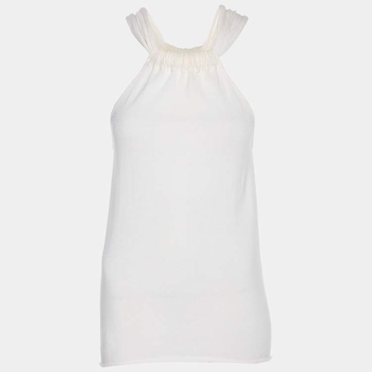 Pre Owned Emporio Armani Cream Cotton Knit Top M