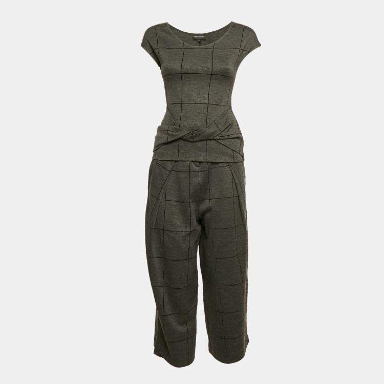 Pre Owned Emporio Armani Grey Checks Cotton Top and Pants Set S