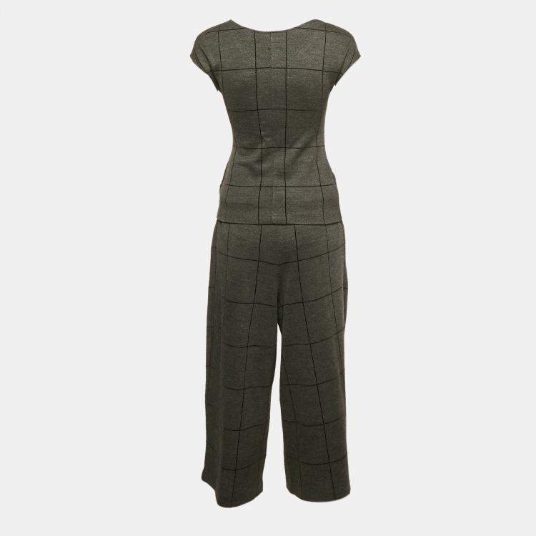 Pre Owned Emporio Armani Grey Checks Cotton Top and Pants Set S