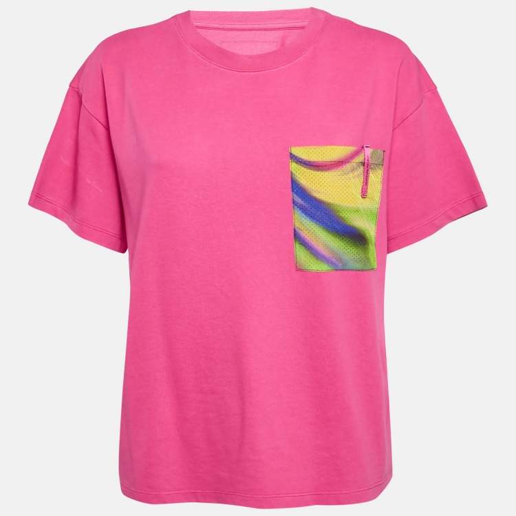 Pre Owned Emporio Armani Pink Mesh Pocket Detail Cotton T-Shirt M