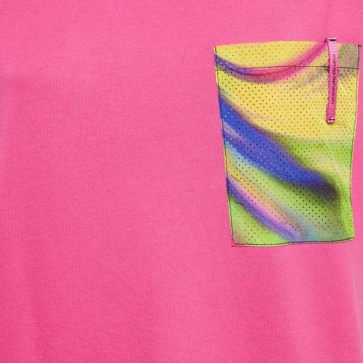 Pre Owned Emporio Armani Pink Mesh Pocket Detail Cotton T-Shirt M