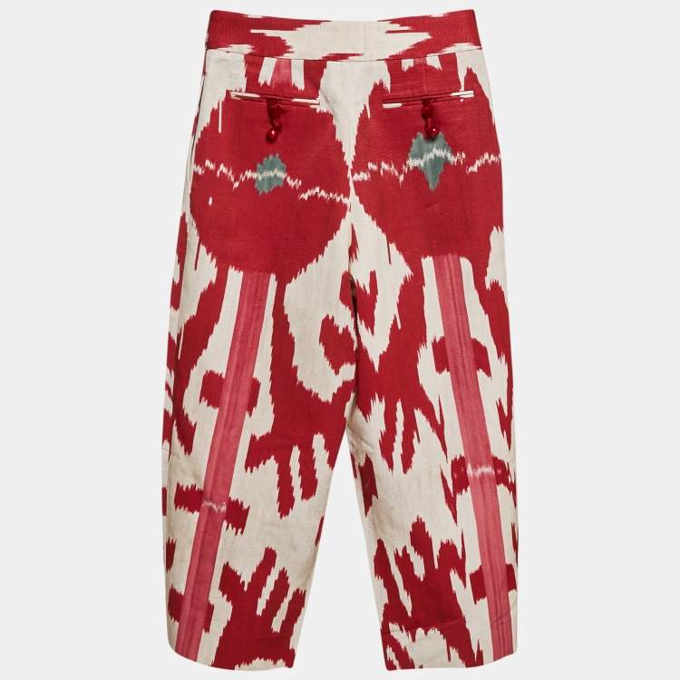 Pre Owned Emporio Armani Red Patterned Pleated Wide Leg Trousers S