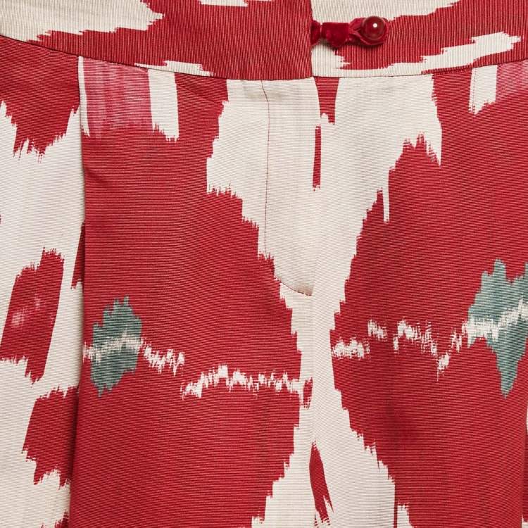 Pre Owned Emporio Armani Red Patterned Pleated Wide Leg Trousers S