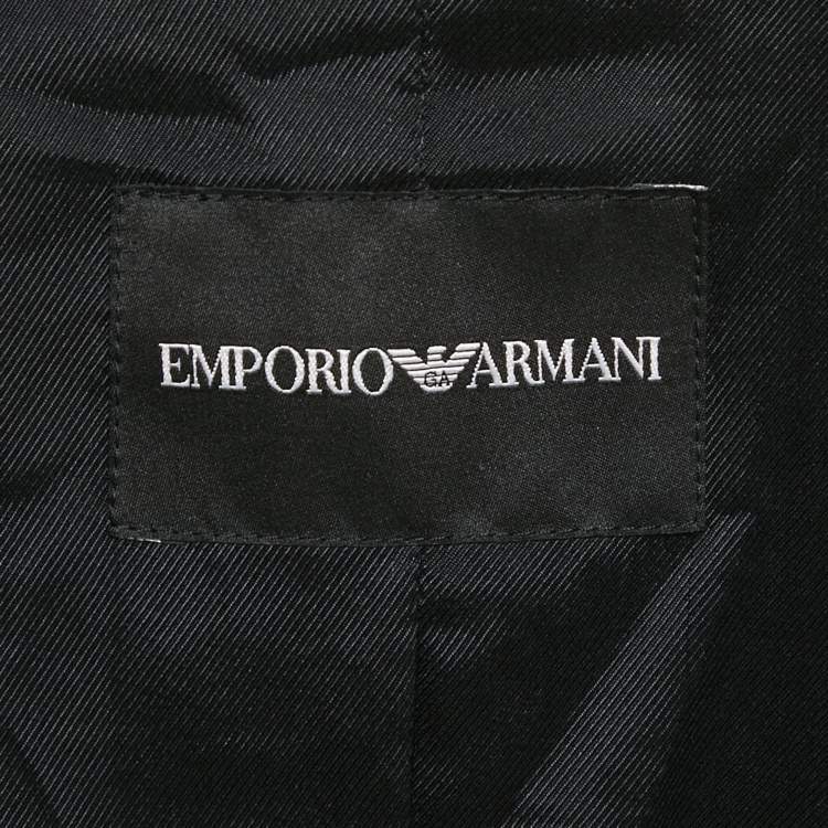Pre Owned Emporio Armani Black Stripe Wool Blend Double Breasted Mid-Length Coat XL