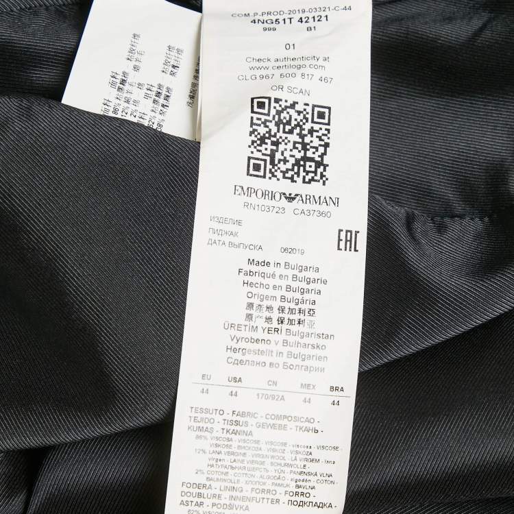 Pre Owned Emporio Armani Black Stripe Wool Blend Double Breasted Mid-Length Coat XL