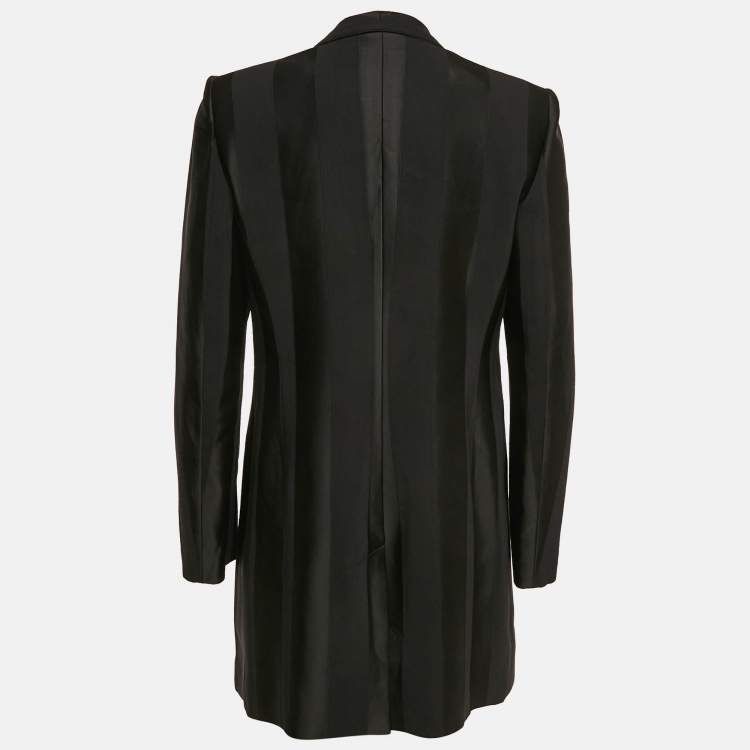 Pre Owned Emporio Armani Black Stripe Wool Blend Double Breasted Mid-Length Coat XL