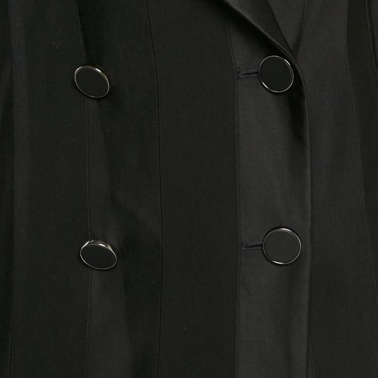 Pre Owned Emporio Armani Black Stripe Wool Blend Double Breasted Mid-Length Coat XL