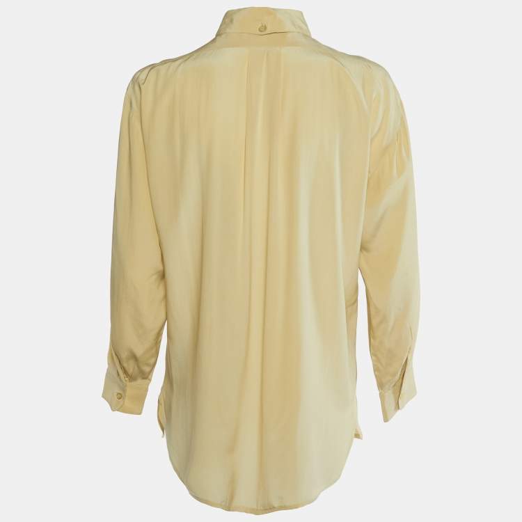 Pre Owned Emporio Armani Beige Silk Button Front Shirt M
