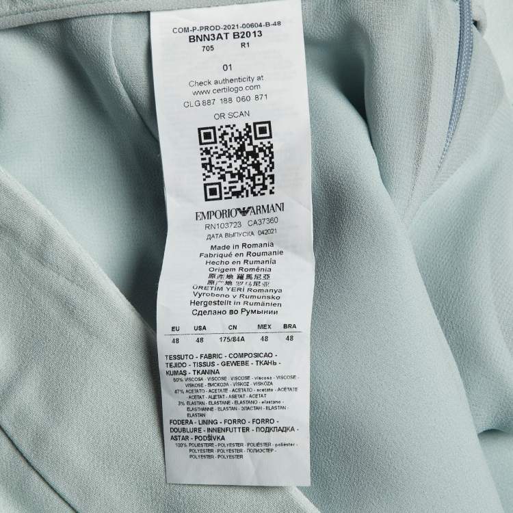 Pre Owned Emporio Armani Pale Blue Crepe Pencil Skirt L