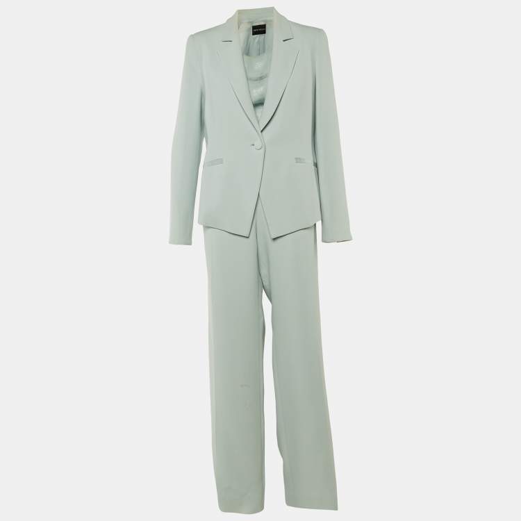 Pre Owned Emporio Armani Pale Blue Crepe Pant Suit L