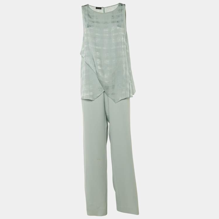 Pre Owned Emporio Armani Pale Blue Crepe Pant Suit L