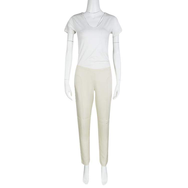 Pre Owned Emporio Armani Cream High Waist Straight Leg Trousers L