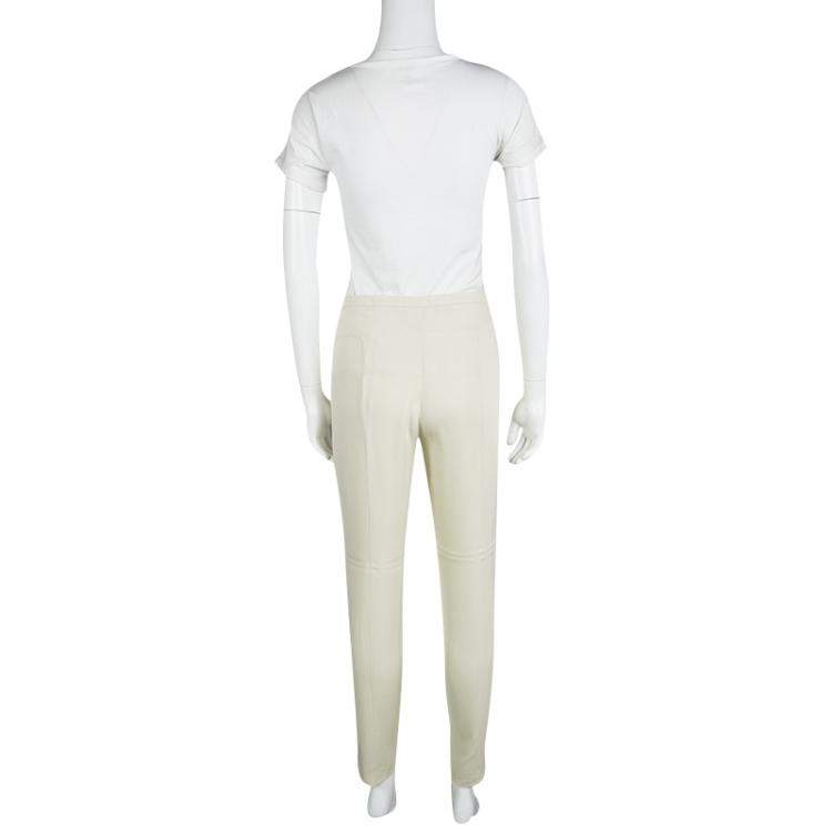 Pre Owned Emporio Armani Cream High Waist Straight Leg Trousers L
