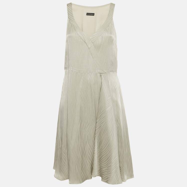 Pre Owned Emporio Armani Grey Satin Pattered Mini Dress M