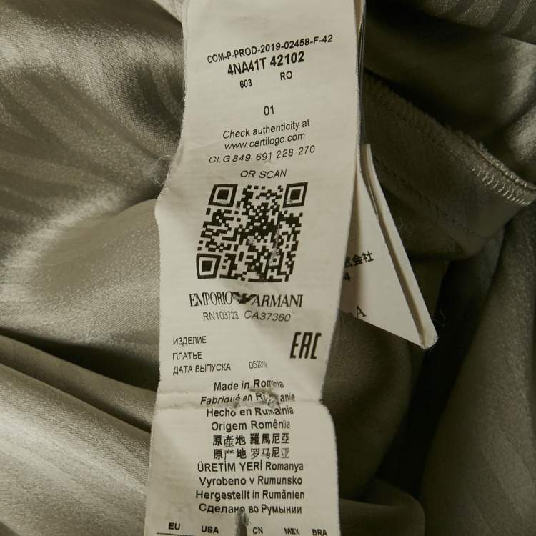 Pre Owned Emporio Armani Grey Satin Pattered Mini Dress M