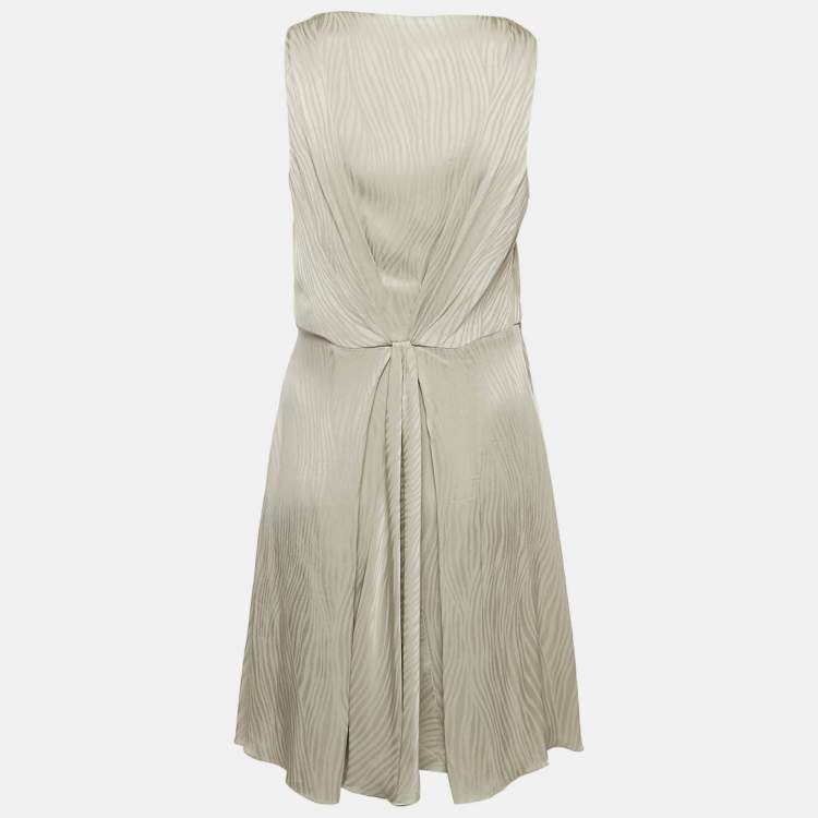 Pre Owned Emporio Armani Grey Satin Pattered Mini Dress M
