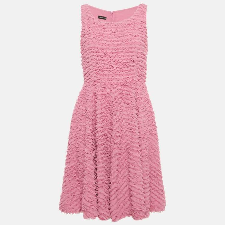 Pre Owned Emporio Armani Pink Pleated Chiffon Short Dress M