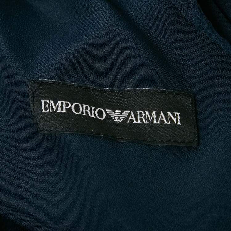 Pre Owned Emporio Armani Navy Blue Silk Waist Ruffle Trim Sleeveless Maxi Dress M 