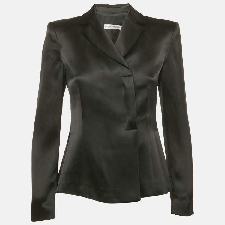 Pre Owned Emporio Armani Black Satin Crossover Blazer M