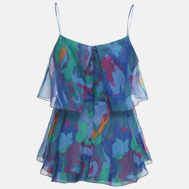 Pre Owned Emporio Armani Blue Printed Organza Top S