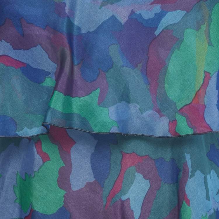 Pre Owned Emporio Armani Blue Printed Organza Top S