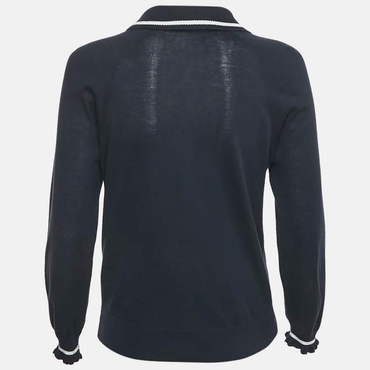 Pre Owned Emporio Armani Navy Navy Cotton Knit Buttoned Top M