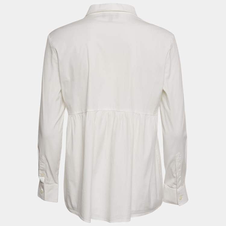 Pre Owned Emporio Armani White Logo Applique Cotton Full Sleeve Shirt M