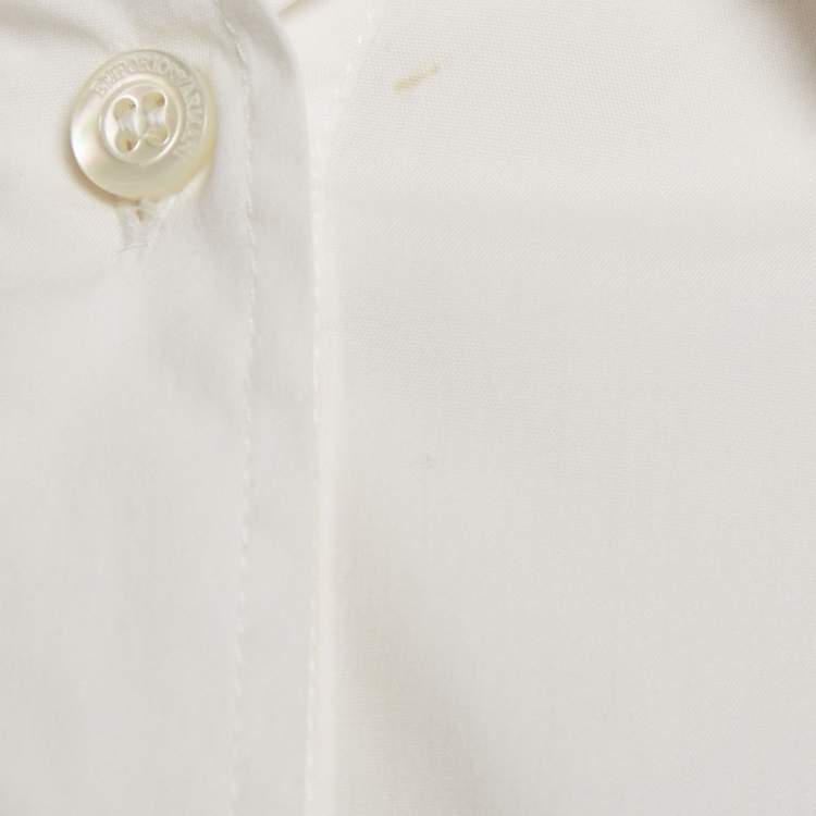 Pre Owned Emporio Armani White Logo Applique Cotton Full Sleeve Shirt M