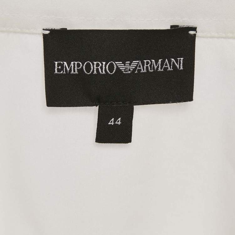 Pre Owned Emporio Armani White Logo Applique Cotton Full Sleeve Shirt M