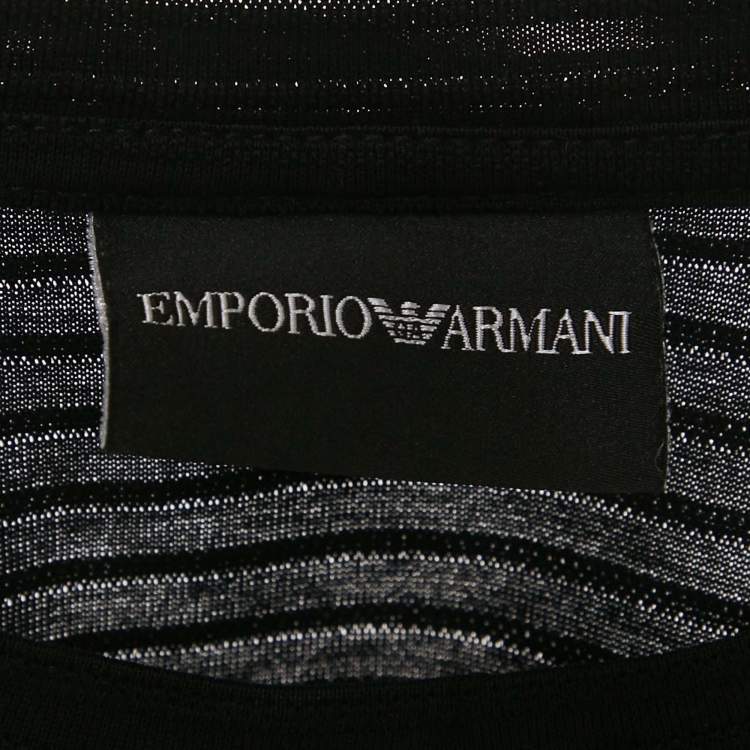 Pre Owned Emporio Armani Black Stripe Knit Short Sleeve T-Shirt S