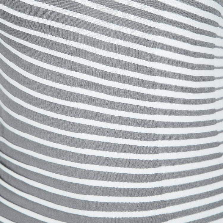 Pre Owned Emporio Armani Grey Striped Pleated Asymmetric Stretch Top S