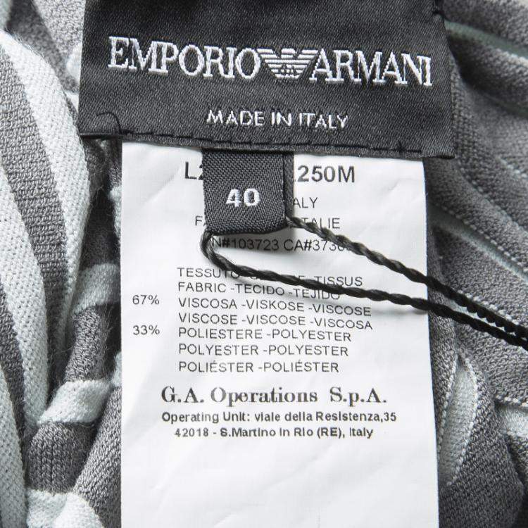 Pre Owned Emporio Armani Grey Striped Pleated Asymmetric Stretch Top S