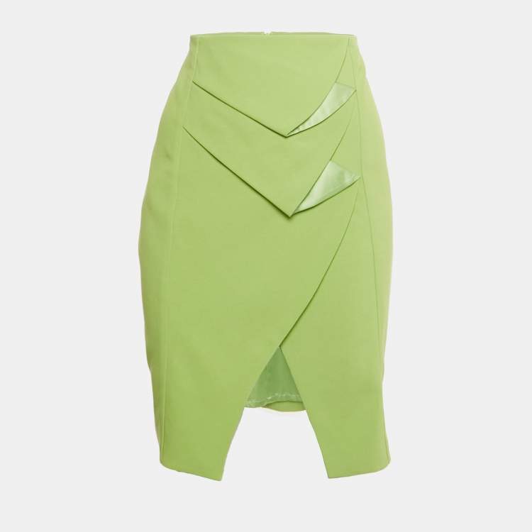 Pre Owned Emporio Armani Green Crepe Pencil Skirt M