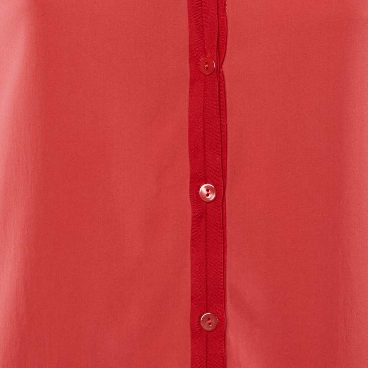 Pre Owned Emporio Armani Coral Red Crepe Button Front Top M