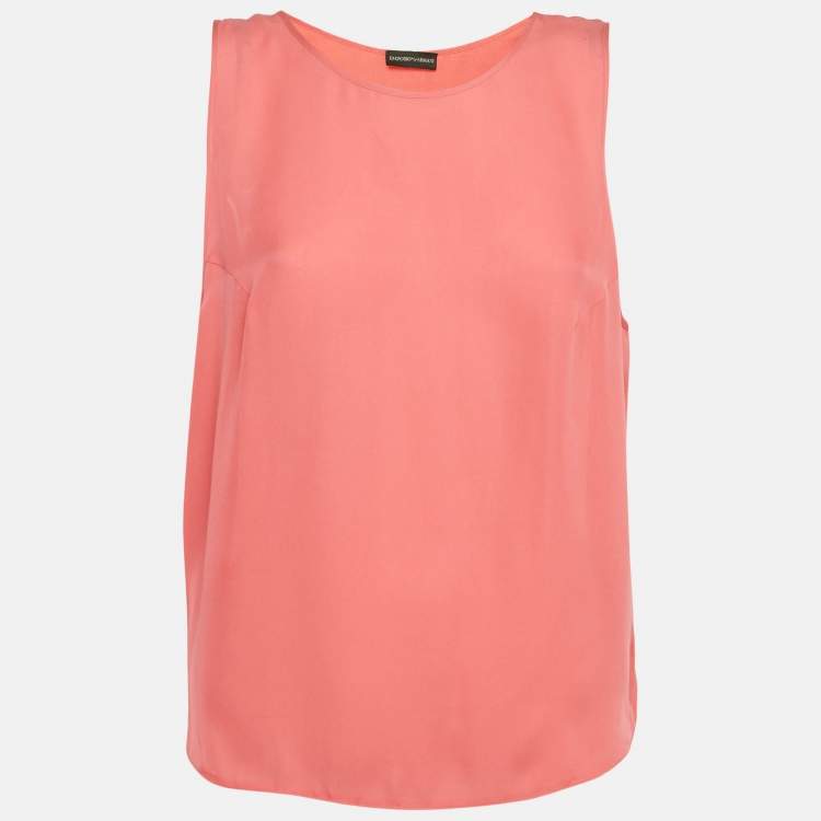 Pre Owned Emporio Armani Pink Silk Sleeveless Tank Top L