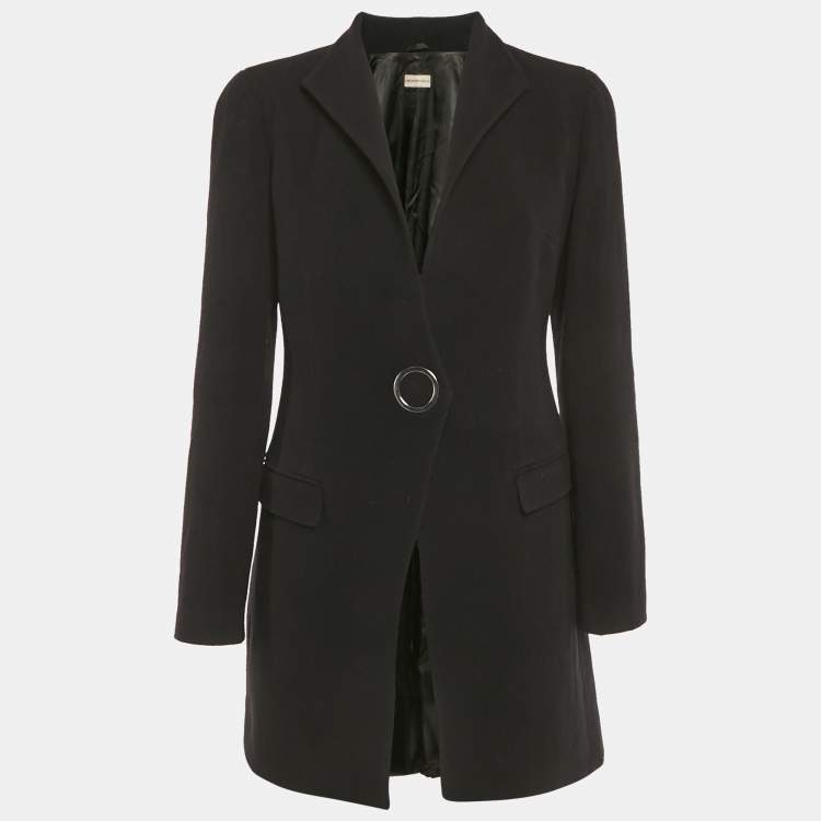 Pre Owned Emporio Armani Black Wool Mid-Length Coat L