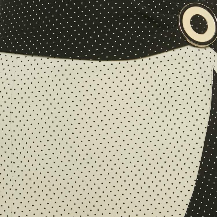 Pre Owned Emporio Armani White/Black Polka Dots Crepe Draped Mini Skirt S