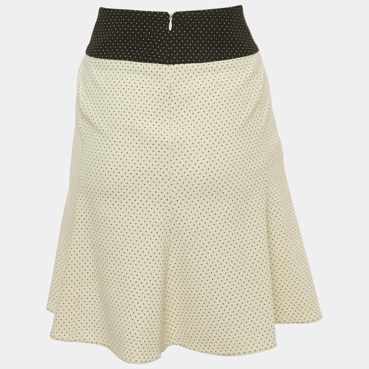 Pre Owned Emporio Armani White/Black Polka Dots Crepe Draped Mini Skirt S