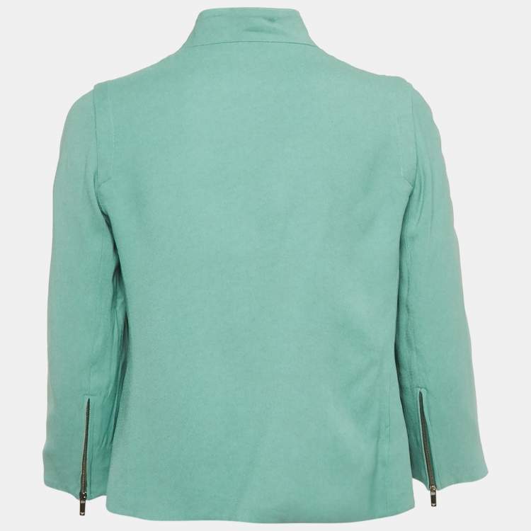 Pre Owned Emporio Armani Mint Green Crepe Zip Up Jacket S