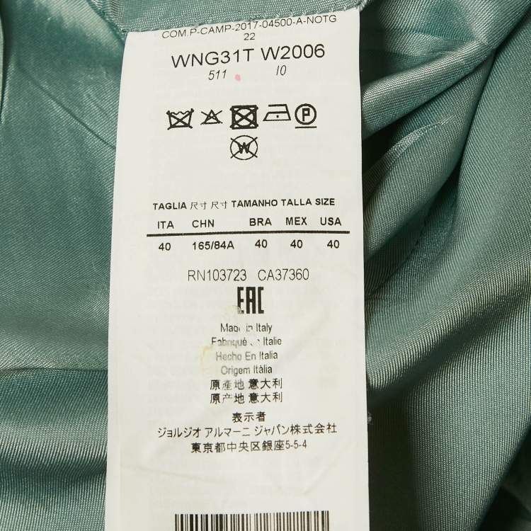 Pre Owned Emporio Armani Mint Green Crepe Zip Up Jacket S