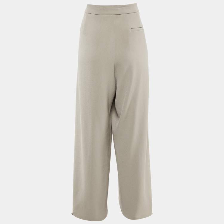مملوكة مسبقًا Emporio Armani Beige Crepe Adjustable Hem Trousers L 