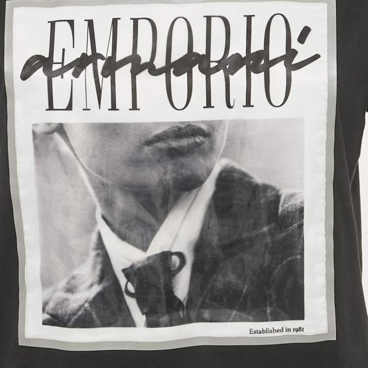 Pre Owned Emporio Armani Black Printed Jersey Crewneck T-Shirt L
