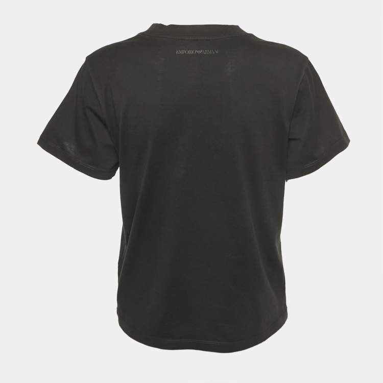 Pre Owned Emporio Armani Black Printed Jersey Crewneck T-Shirt L