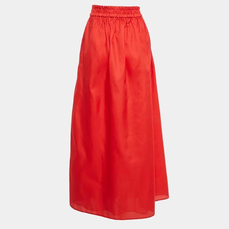Pre Owned Emporio Armani Red Silk Blend Maxi Skirt M