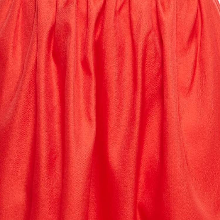 Pre Owned Emporio Armani Red Silk Blend Maxi Skirt M