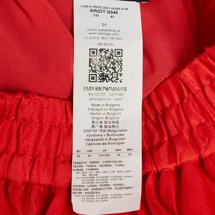 Pre Owned Emporio Armani Red Silk Blend Maxi Skirt M