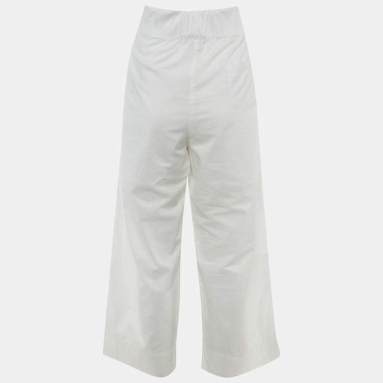 Pre Owned Emporio Armani White Cotton Blend Wide Leg Trousers M