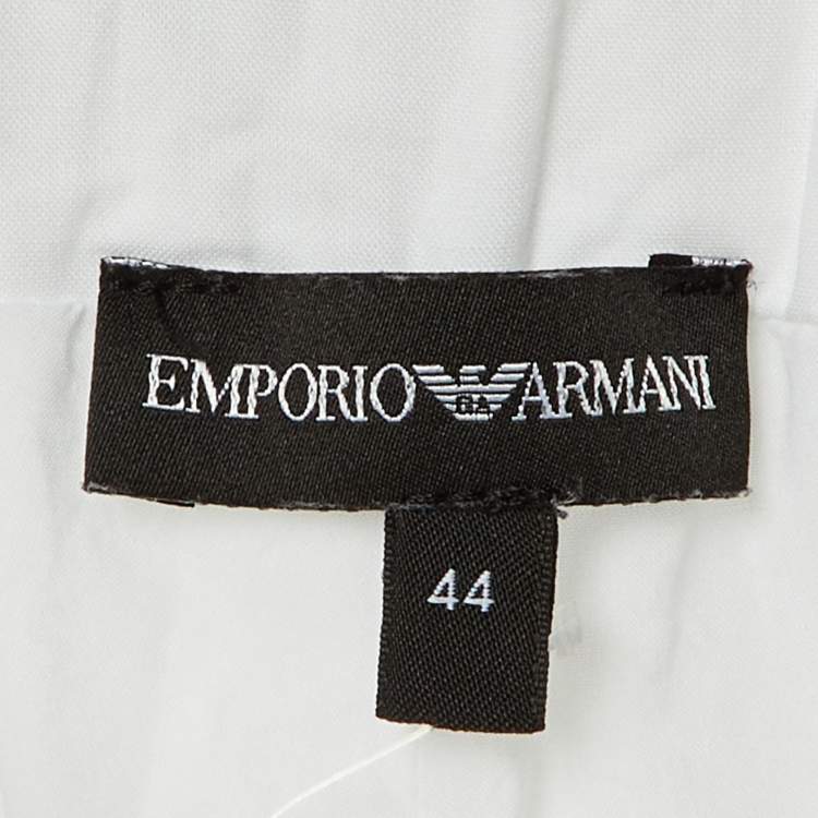 Pre Owned Emporio Armani White Cotton Blend Wide Leg Trousers M