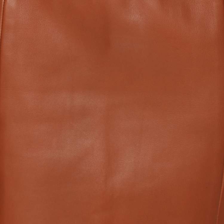 Pre Owned Emporio Armani Brown Lambskin Leather Midi Skirt S